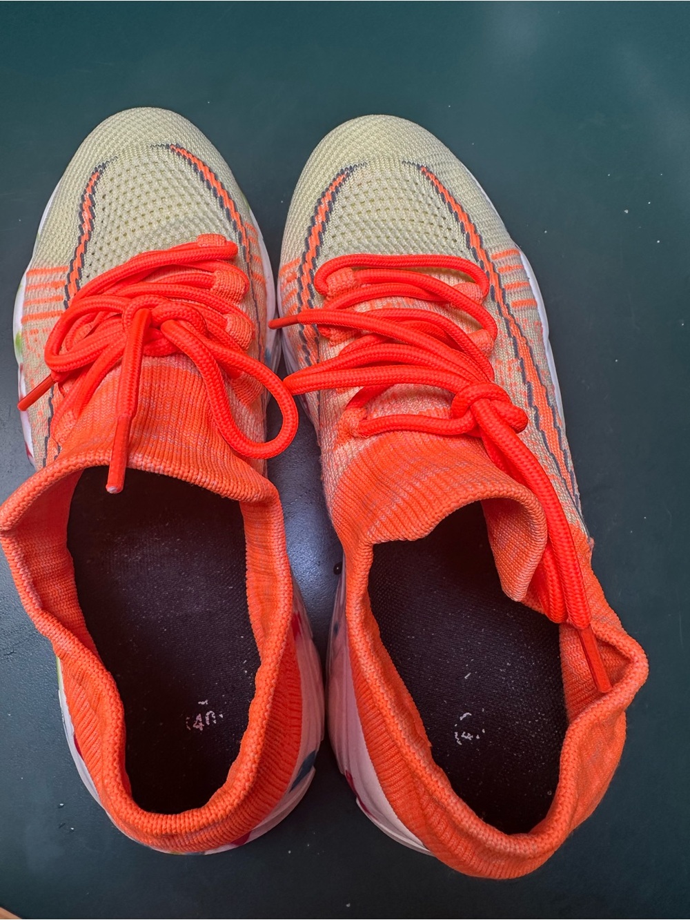 Neon Orange and Lemon Knit Women's Athletic Sneakers - Picture 12 of 13